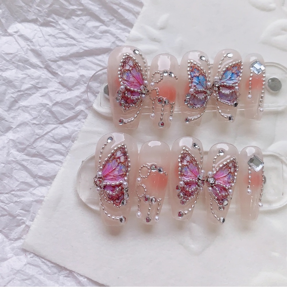 Medium Coffin Butterfly Press on Nail